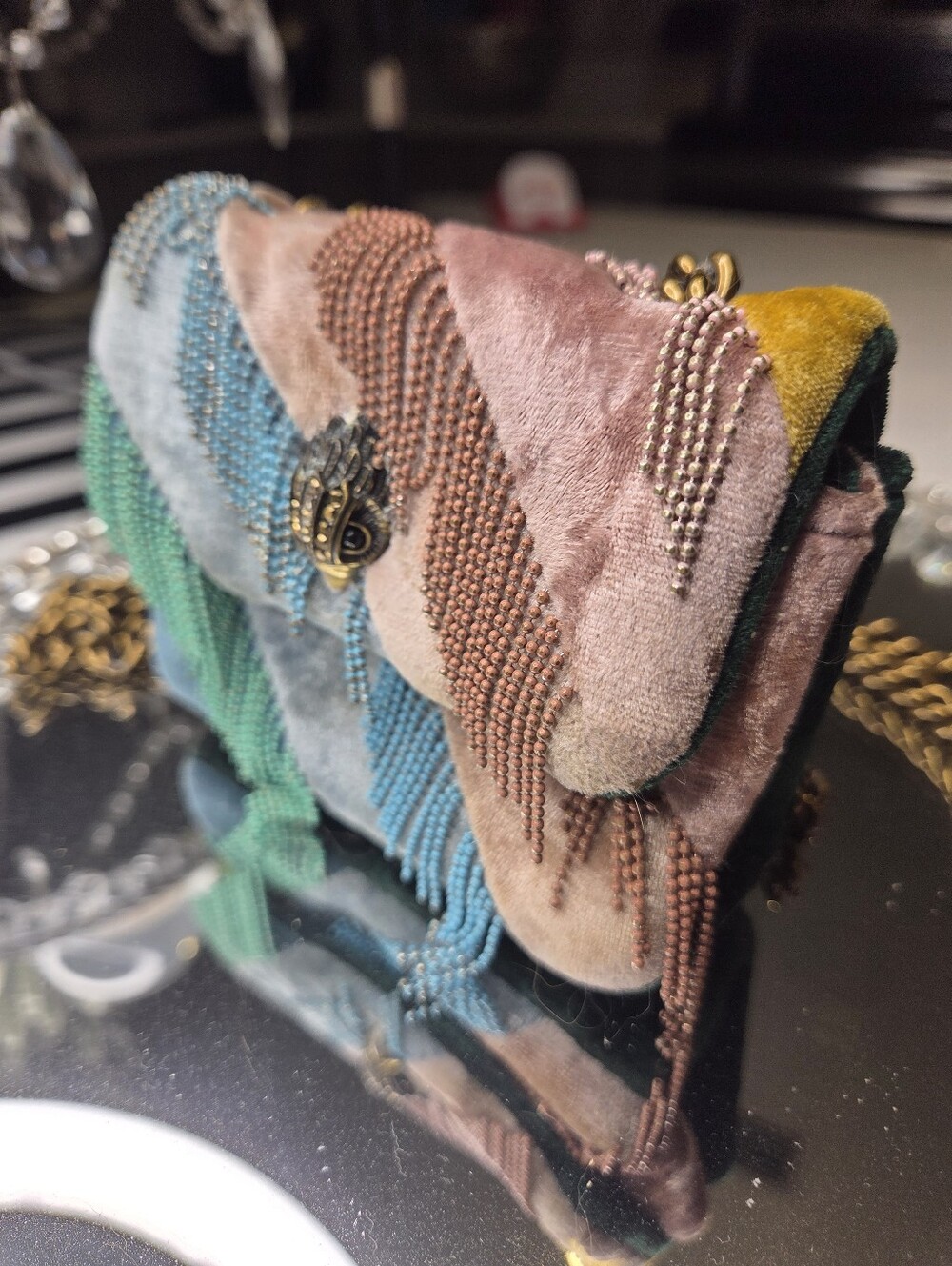 Kurt Griger Mini Fringe Velvet Beaded Chain Shoulder Bag Rare - Picture 3 of 14